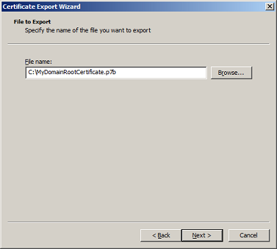 Certificate Export Wizard Page 3