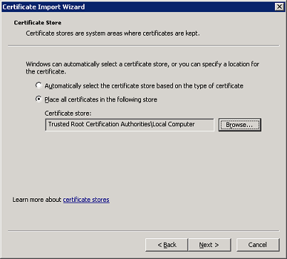 Certificate Import Wizard Page 4